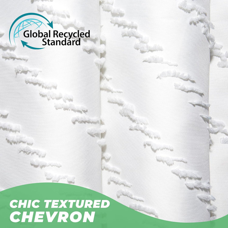 Rideau de douche Boho en tissu capitonné à chevrons, Blanc
