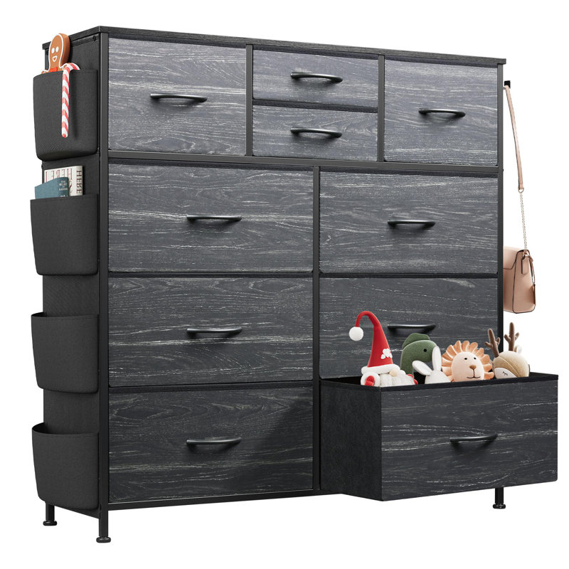Commode Ojaswi à 10 tiroirs avec 4 poches latérales et 2 crochets pour la chambre à coucher, unité de rangement en métal robuste pour le salon, le couloir