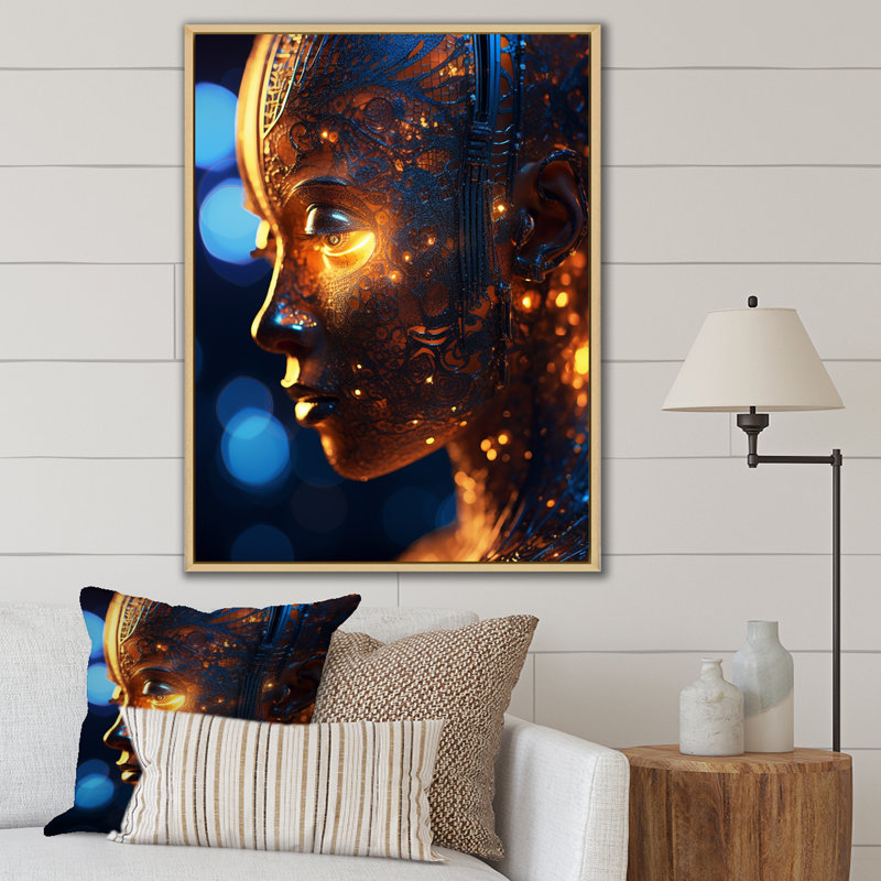 Sci-Fi, portrait d'une femme iridiscente futuriste I, Cadre naturel flottant, H 32 po x l 24 po x P 1 po