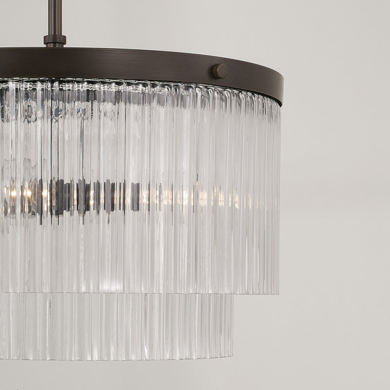 Luminaire suspendu 17 po x 3 lumières H 17,5 po x l 11,5 po avec verre cannelé biseauté transparent, Bronze frotté à l'huile