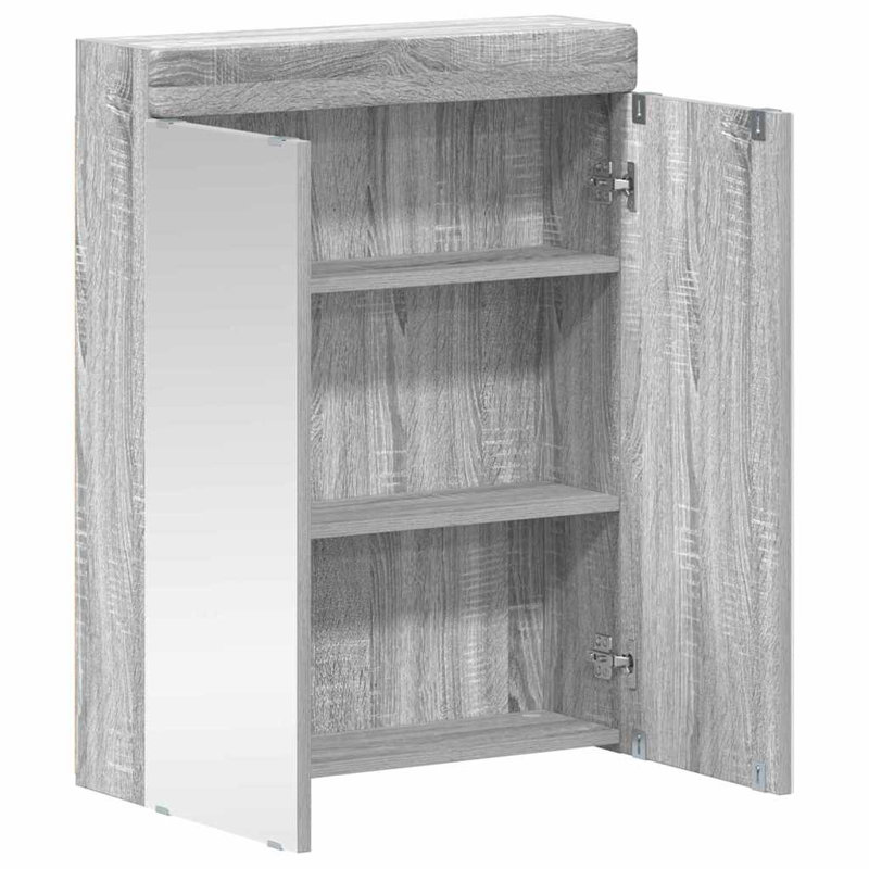 W H Wall Mounted Required Medicine Cabinet Mirror, 45cm H x 80cm W x 12cm D, Old Wood