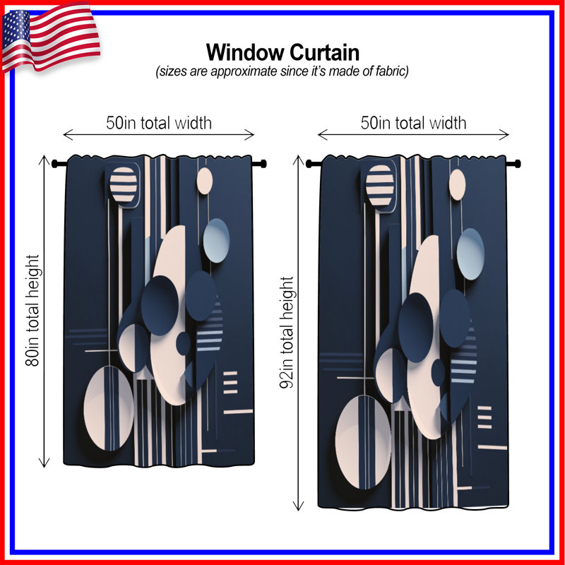 Blue White Circles Window Curtains, Geometric Shapes Sheer & Blockout Curtains - 1 Panel, 50" x 80" - 1 Panel, Sheer