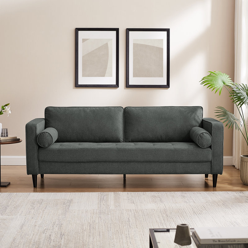 Jeses 207Cm Square Arms Sofa, Dark Grey Velvet