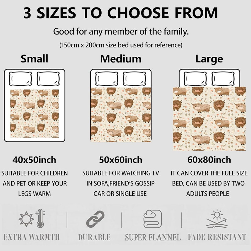 Cadeaux de couverture Highland Cow Meadow, L 50 po x l 40 po
