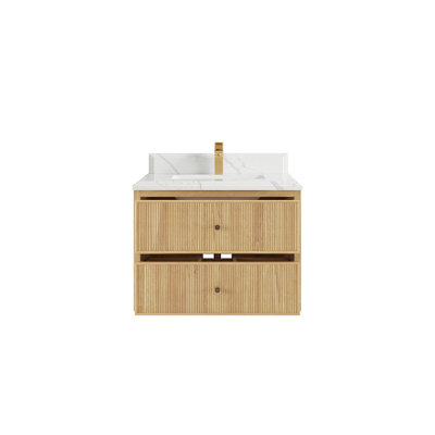 Sonoma Floating Teak 30'' Single Bathroom Vanity with Quartz Top
