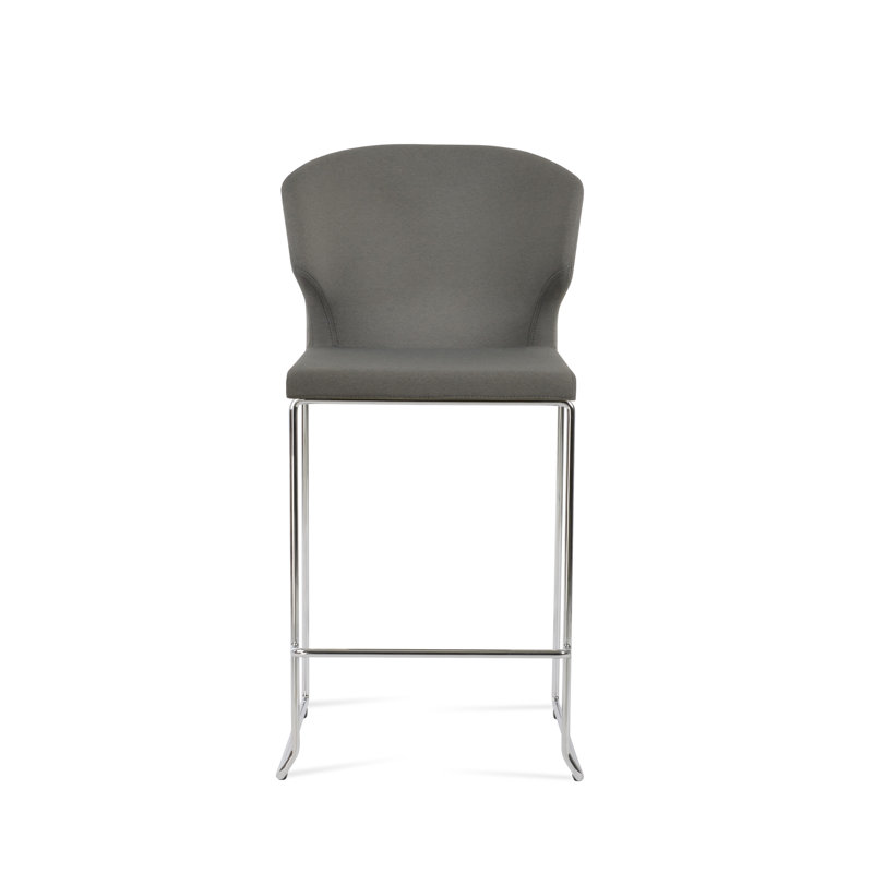 Tabouret de bar et de comptoir empilable Amed, gris, Chrome, Tabouret de comptoir (siège d'une hauteur de 24 p