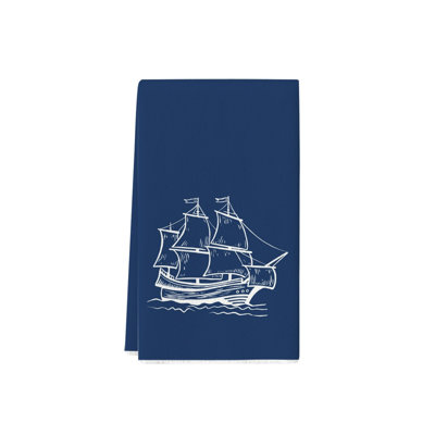 Summer Nautical Polyester Hand Towel, Absorbent Fast Drying Kitchen Towel With Sailboat Print, 23.6x15.7in Navy