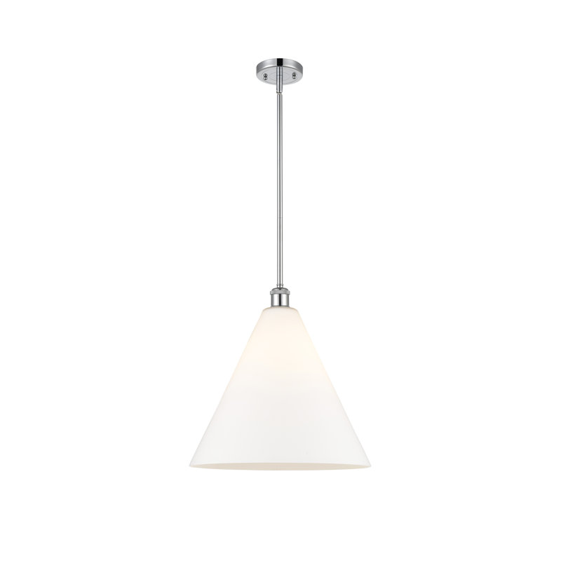 Luminaire suspendu sphérique à 1 lumière Allean, Blanc mat, H 49,75 po x l 16 po x P 16 po, Chrome poli