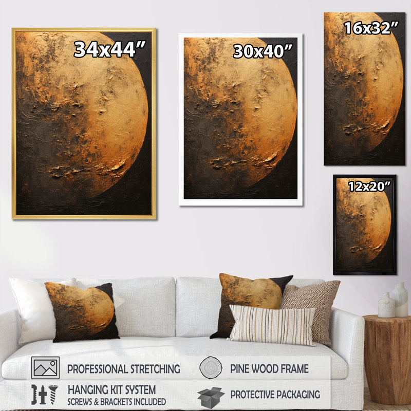 Décoration de lune en bronze I - décoration murale lune, Toile tendue, H 44 po x l 34 po x P 1,5 po