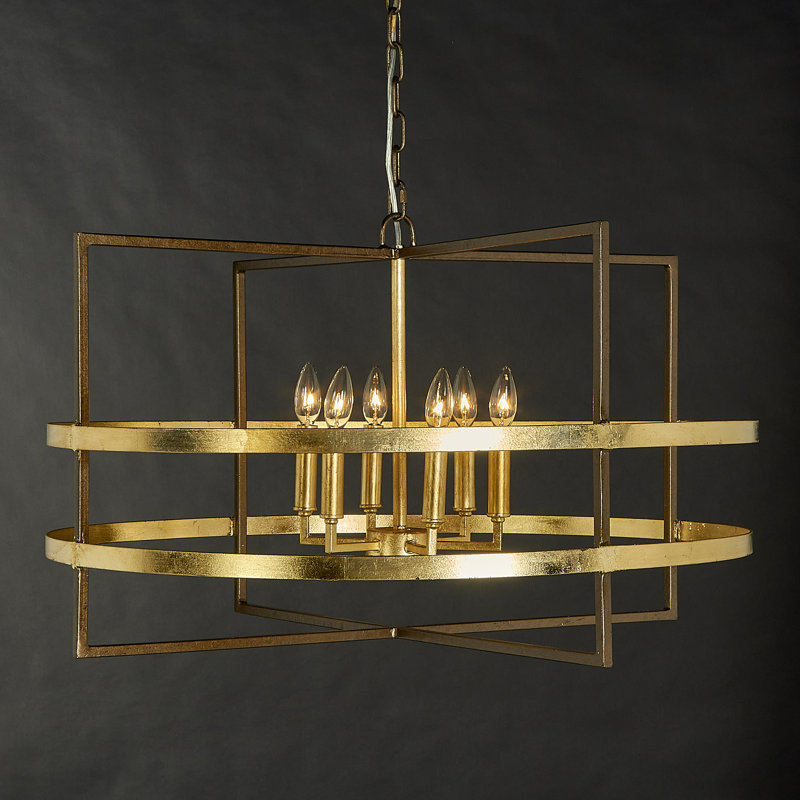 New York 6 - Light Lantern Geometric Chandelier, 18" H x 32" W x 32" D