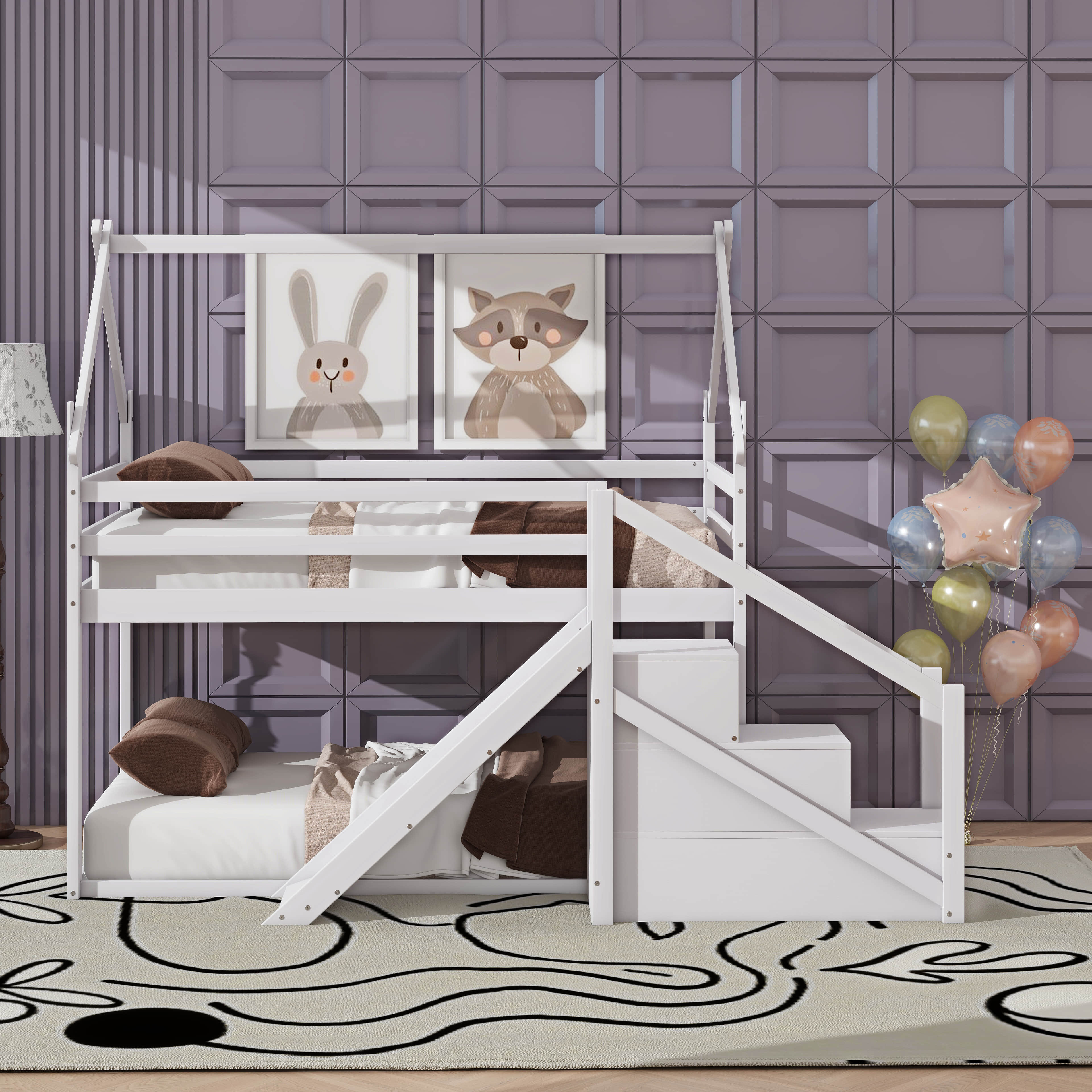 Harper Orchard Twin Over Twin House Loft Or Bunk Bed With Slide And ...