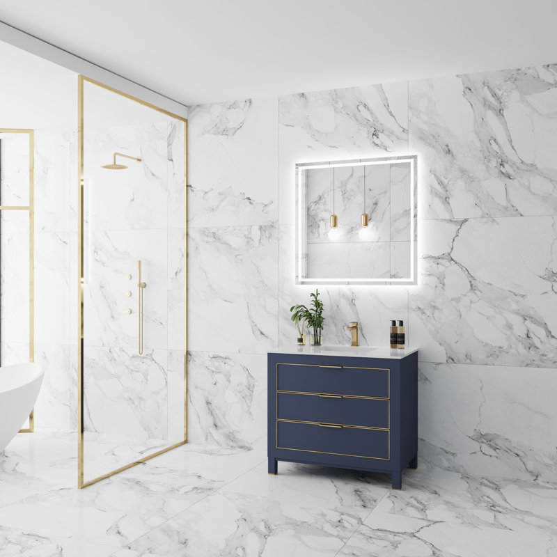 Meuble-lavabo simple 36 po Awa, Bleu royal