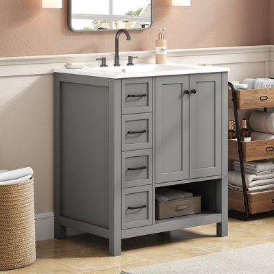 30" Bathroom Vanity with Sink Top, Bathroom Vanity Cabinet with Two Doors and Two Drawers