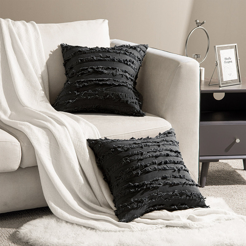 Housse de coussin carrée, Noir, H 18 po x l 18 po
