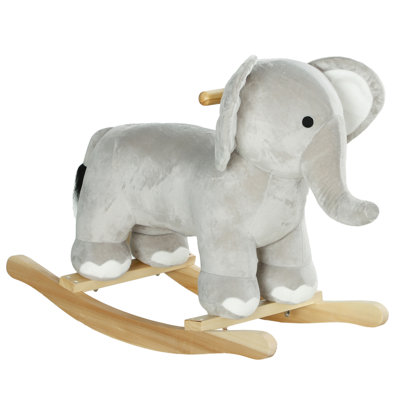 Rocking Horse,  Rocking Animal, Elephant Rocker With Realistic Sounds, Plush Ride On Toy For Years 2-4, Gray