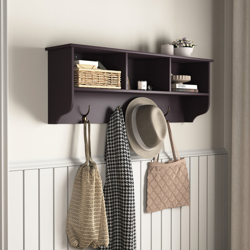 Portemanteau Annatina avec 4 crochets et une élégante étagère de rangement en bois