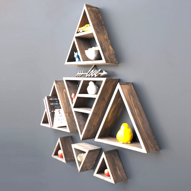Remmy 10 Piece Triangle Spruce Solid Wood Accent Shelf