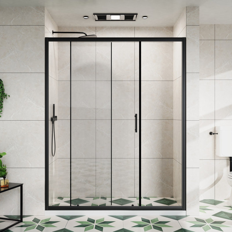 60.In W X 72.In H Single Sliding Framed Shower Door with 1/5 inch Clear Tempered Glass