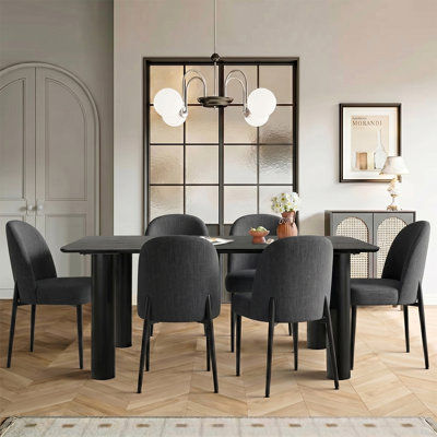 7-Piece Modern Dining Table Set With Upholstered Chairs With Metal Legs