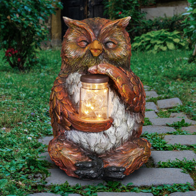 Statue solaire hibou solaire avec des lucioles encastrées