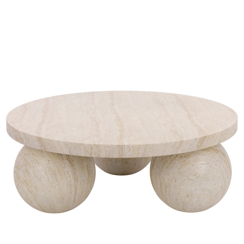 Aurielle 3 Ball Round Coffee Table, Travertine