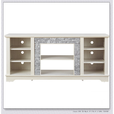 Meuble télé avec entourage en faux pierre, console de divertissement moderne avec espace de rangement ouvert, l 58,31 po x P 15,39 po x H 26,06 po