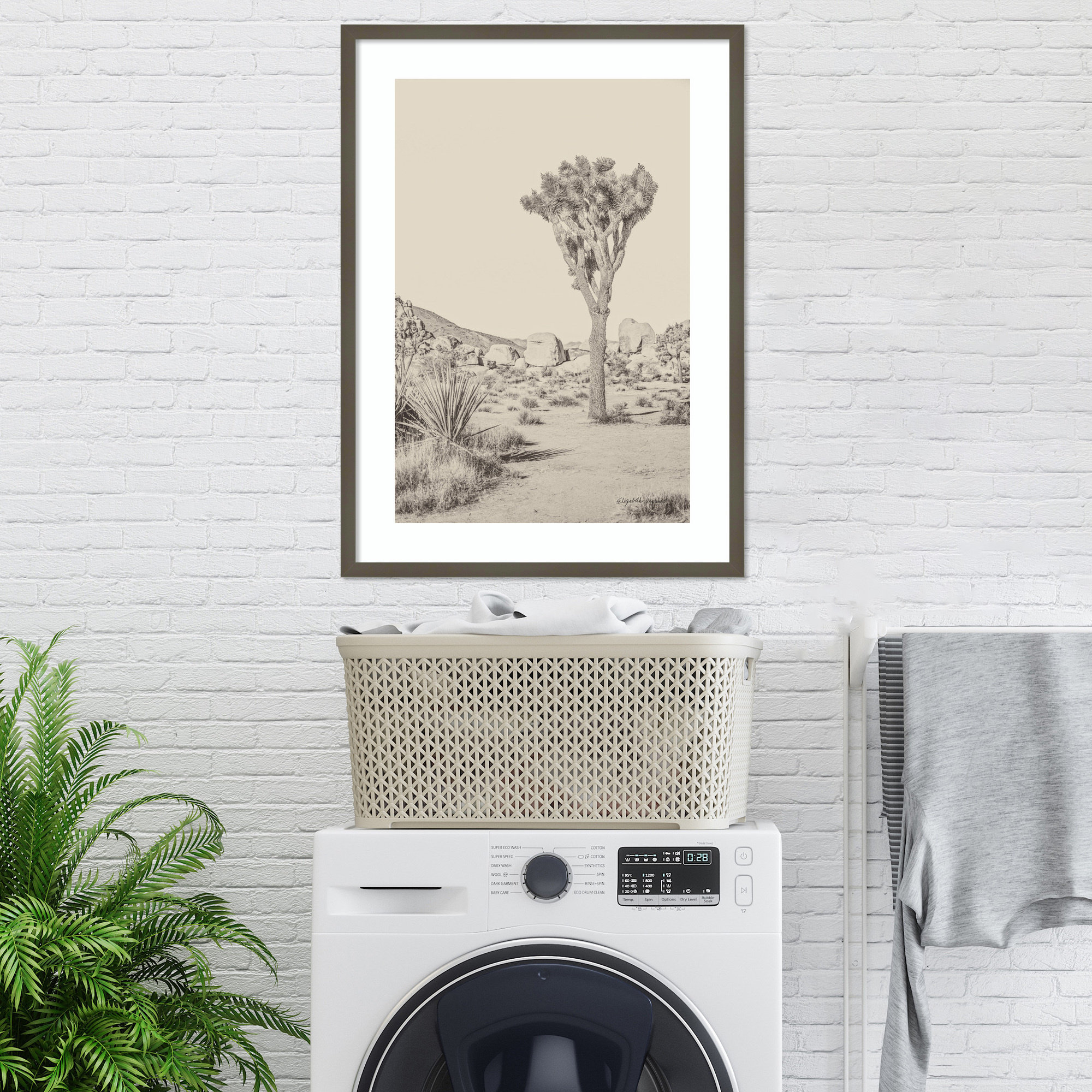 Joshua Tree III Neutral by Elizabeth Urquhart, 33" H x 24" W, Gray Framed