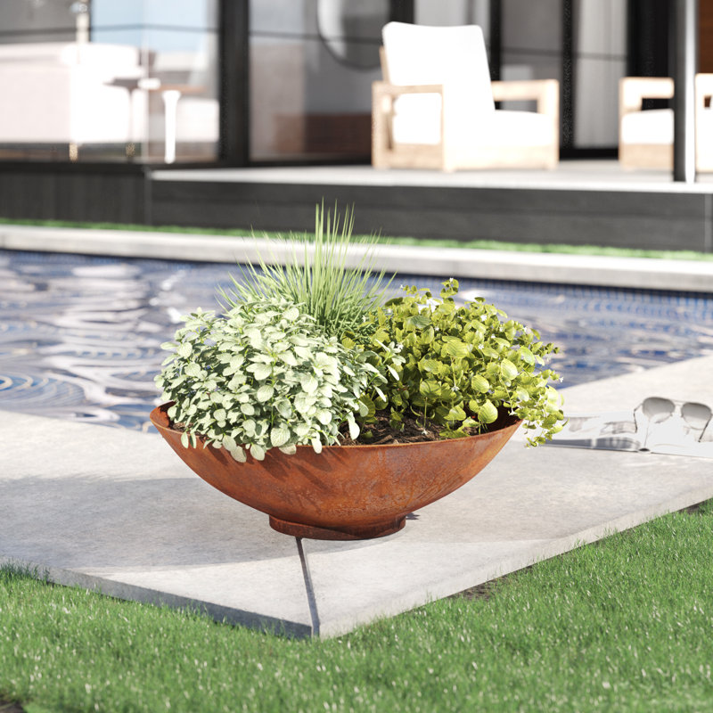 Pot à fleurs rond Corten Steel Series, H 6,5 po x l 22 po x P 22 po