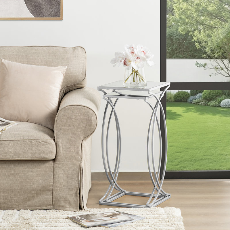 Loquette Glass Top Nesting Tables, Silver