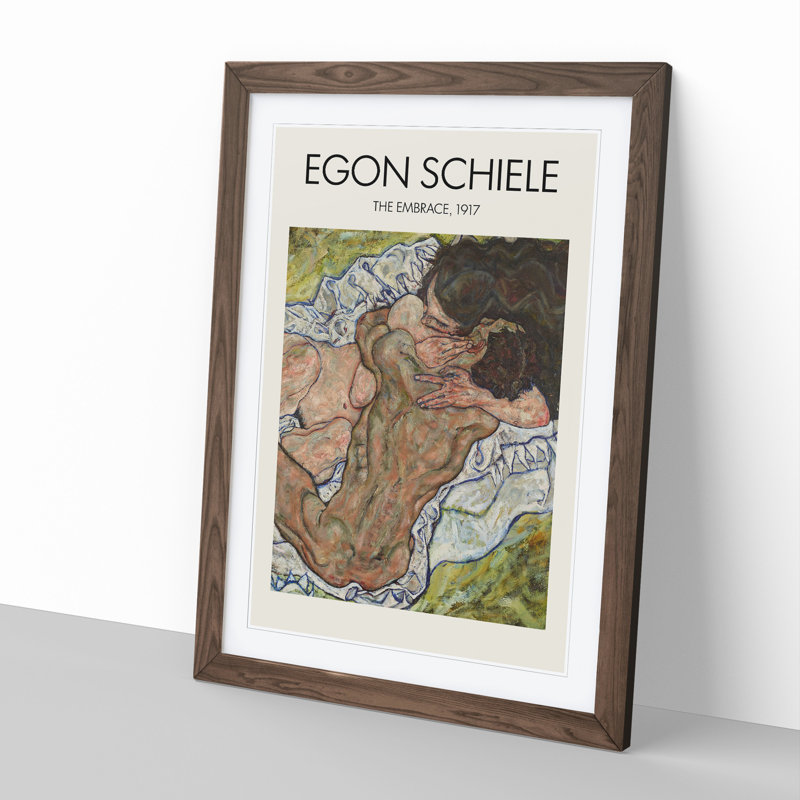 The Embrace by Egon Schiele - Picture Frame Painting, Walnut Framed, 48cm H x 36cm W x 2cm D