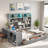 Wooden Daybed With 3 Drawers, Desk, Open Shelves, Lights And Charging Station-879142261