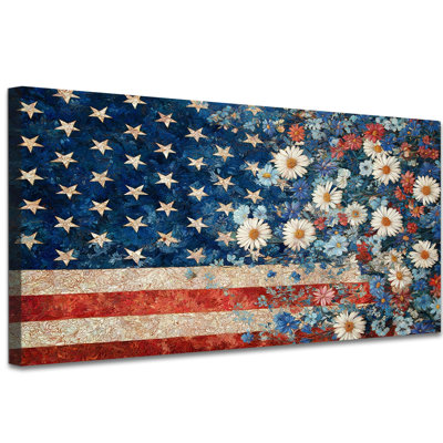 250 Years America Wall Art, 250th Anniversary 1776-2026 Floral American Flag Canvas Prints, Large Wrapping Framed 4th of July Patriotic Picture Painti