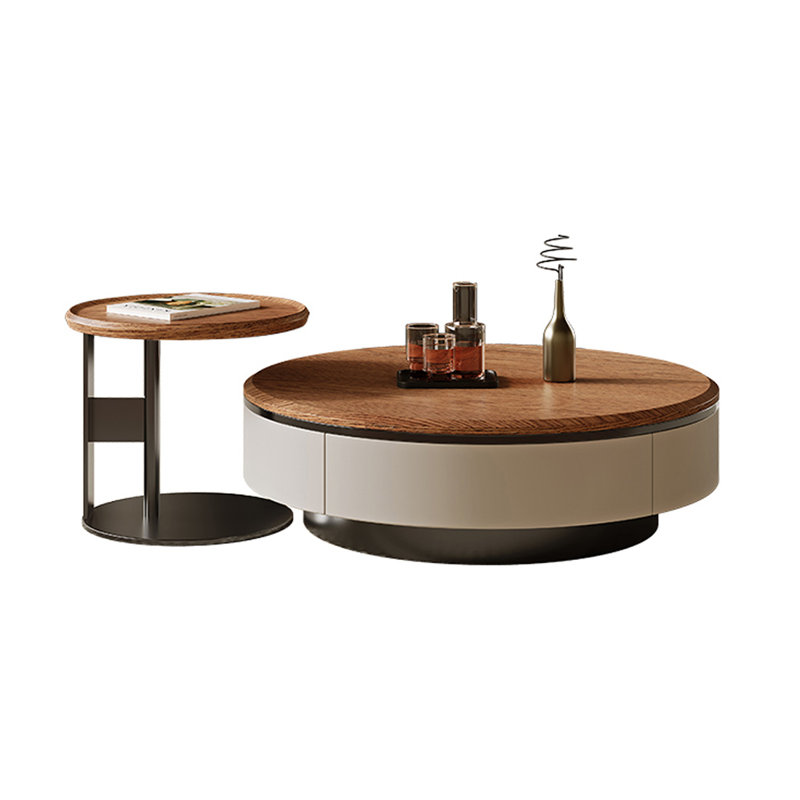 Ensemble de tables basses rondes en noyer massif et en bois manufacturé