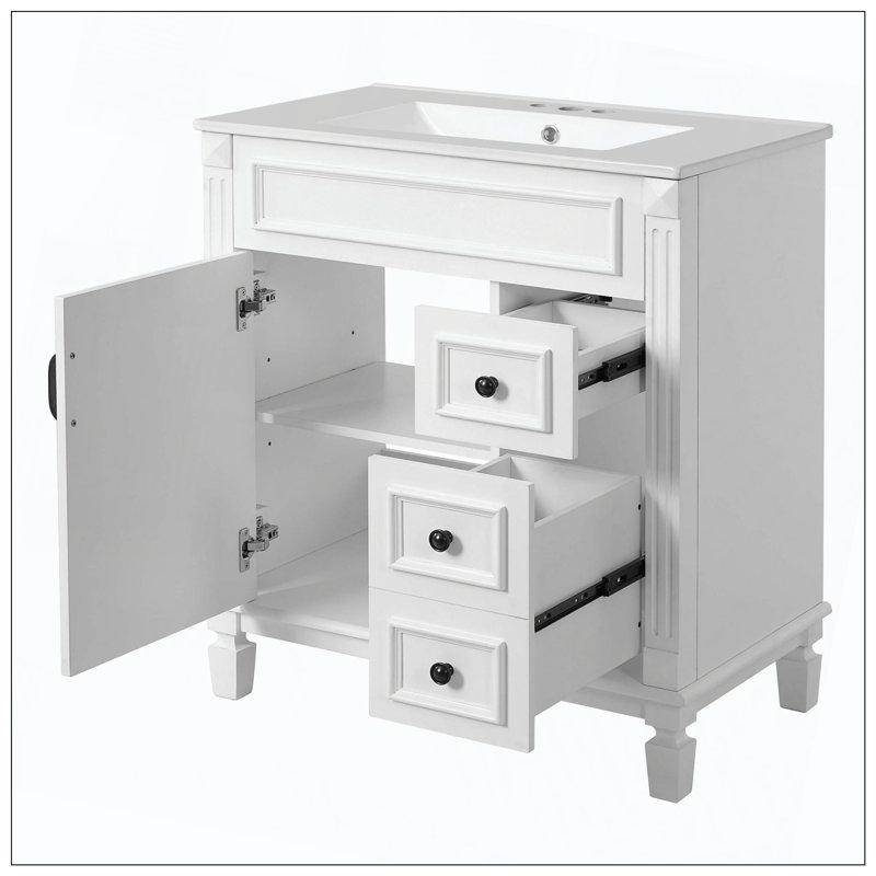 Petit meuble-lavabo en céramique 2 tiroirs, Blanc