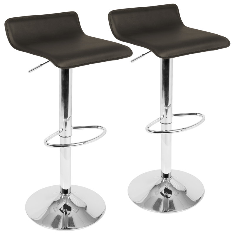 Contemporary Adjustable Barstool In Brown Pu Leather By  - Set Of 2, Brown