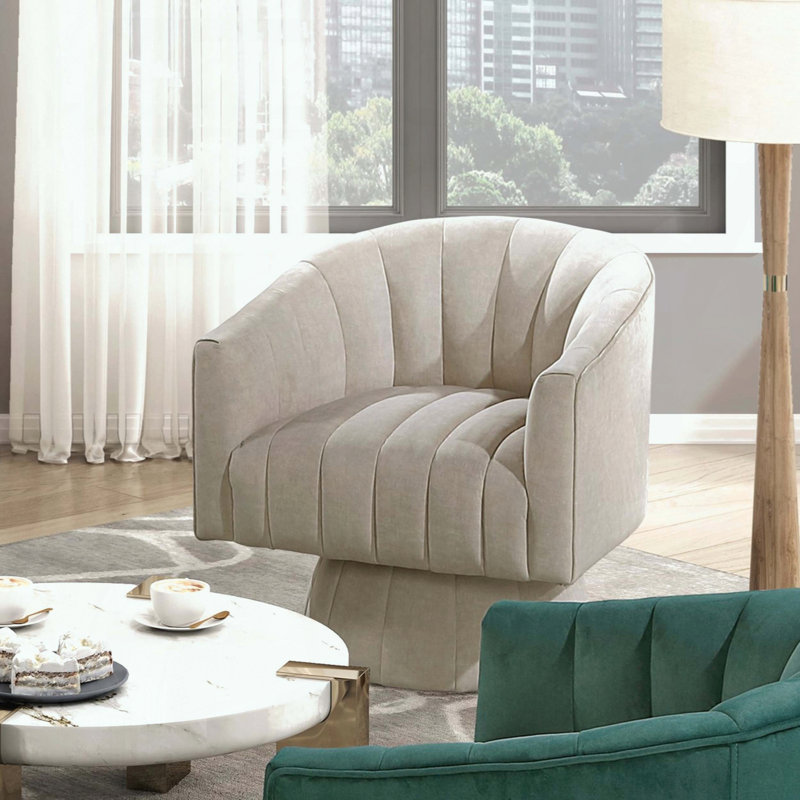 Fauteuil demi-tonneau pivotant en velours taupe, Taupe
