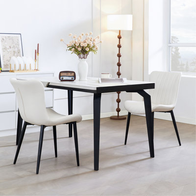 Set Of 2 Dining Chairs: Faux Leather Mid-Century Modern Accent Chairs For Kitchen, Dining Room, Living Room, And Reception