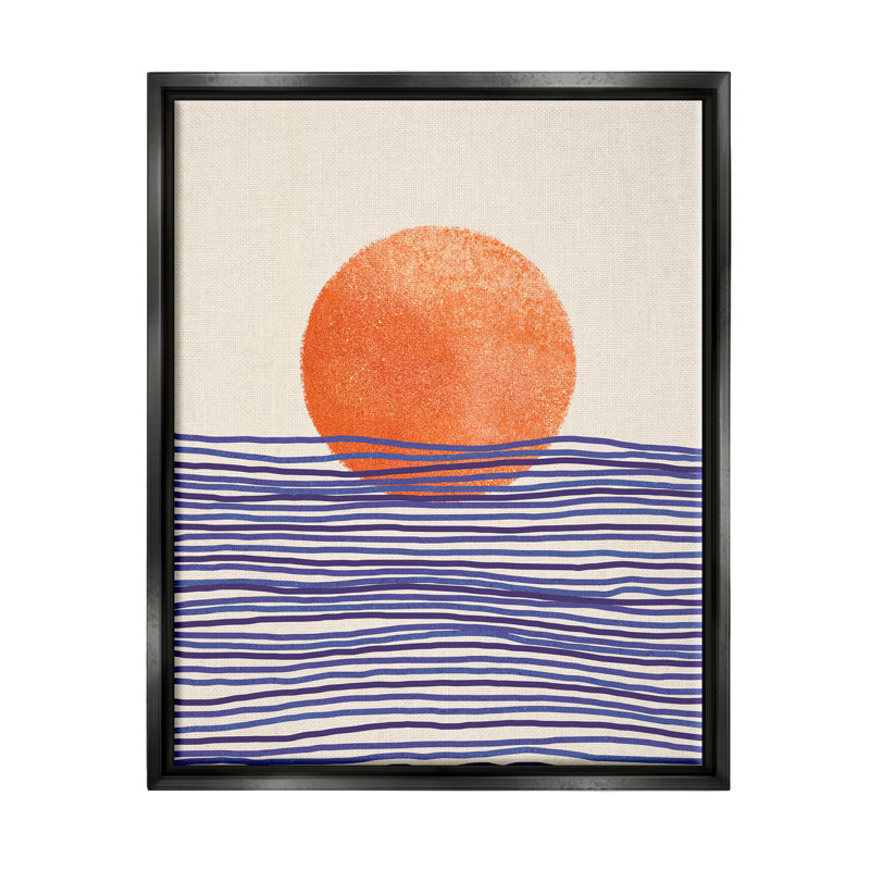 Soleil contemporain, paysage marin - impression, Cadre flottant noir de jais, H 21 po x l 17 po x P 1,7 po