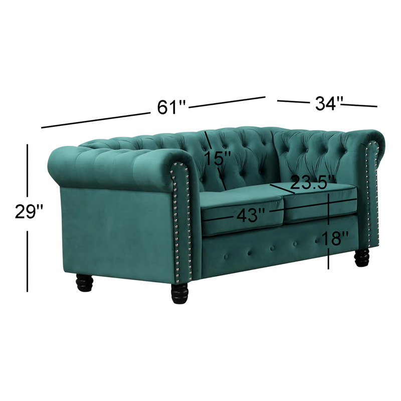 Leite Upholstered 61'' Loveseat, Green Velvet