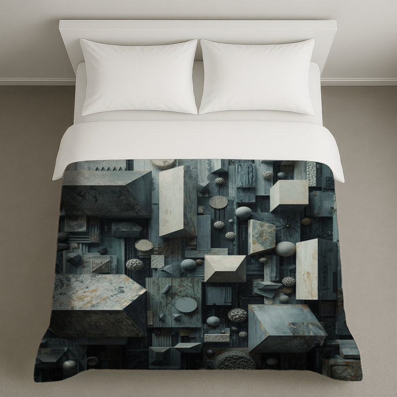 Housses de couette géométriques à blocs 3D, Grand lit