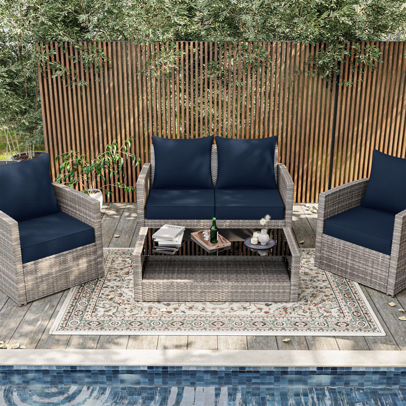 22"W X 24"D Outdoor Deep Seat Cushion Set Outdoor Seat/Back Cushion, Navy Blue