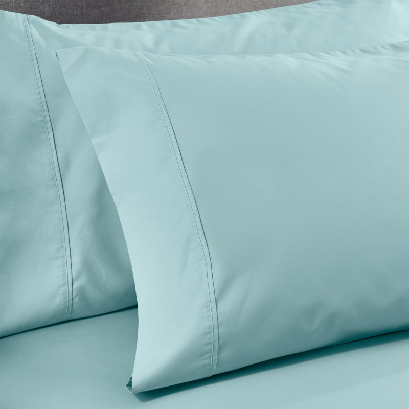 Superior 600 Thread Count Cotton Blend Sateen Solid Pillowcase Set, King, Light Blue