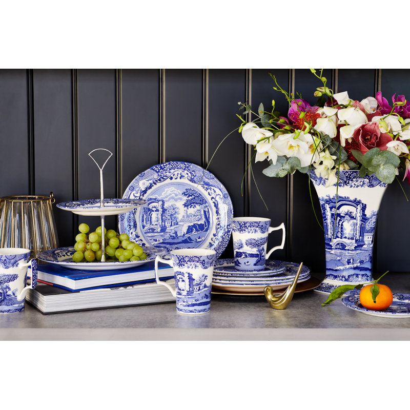 Spode Blue Italian Hexagonal Vase 10.5"