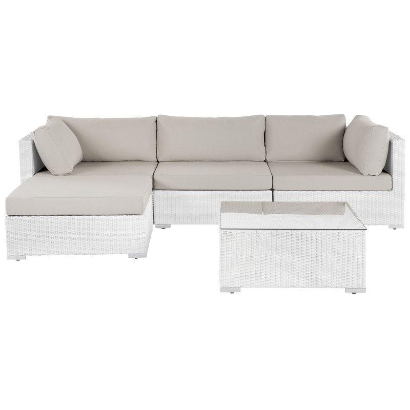 Lounge Set Amirya PE Rattan Natural Right Hand 4 Seater, Gray, White