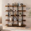 Bibliothèque ouverte à 5 niveaux, style industriel vintage avec structure en métal, étagères en MDF pour bureau à domicile