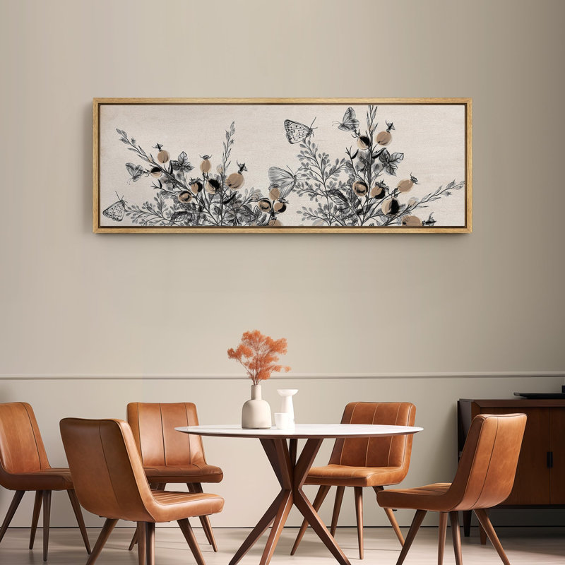 Carnet de croquis de la nature botanique et papillon, reproduction sur toile, H 20 po x l 60 po, Naturel