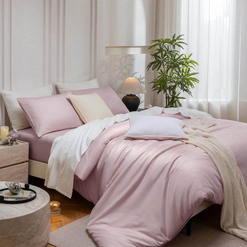 Ensemble de housse de couette MooMee, Housse de couette grand et 2 taies d'oreiller stan, Mauve pâle