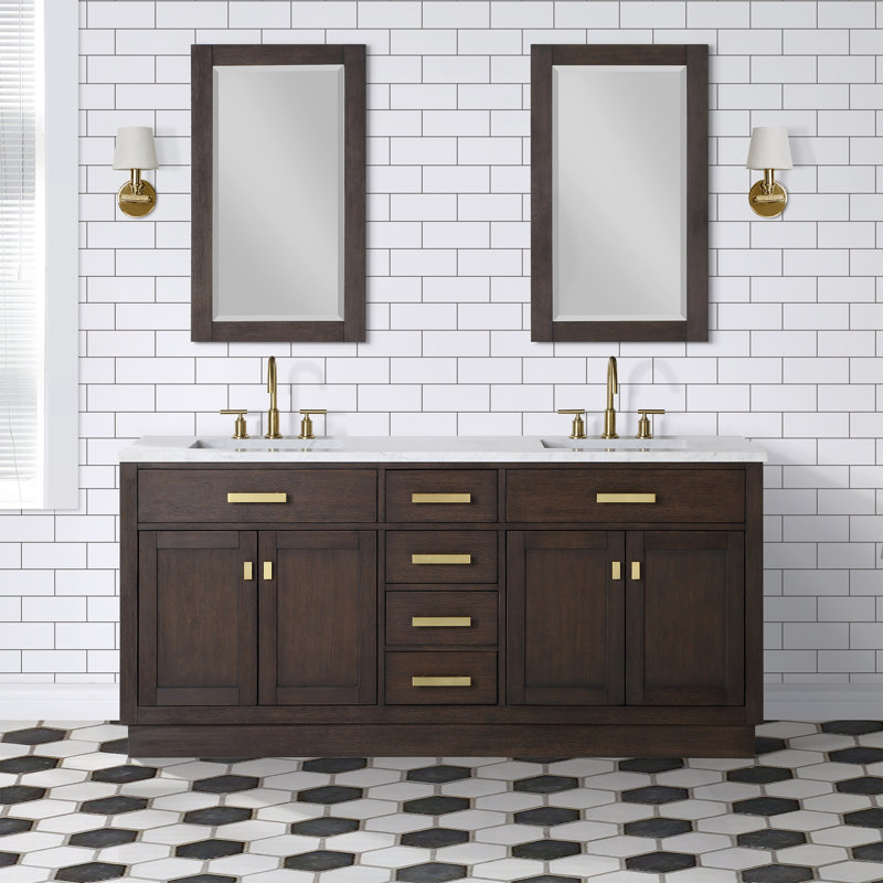 Chestnut 72" Carrara White Marble Countertop Bath Vanity with Faucet, Brown Oak