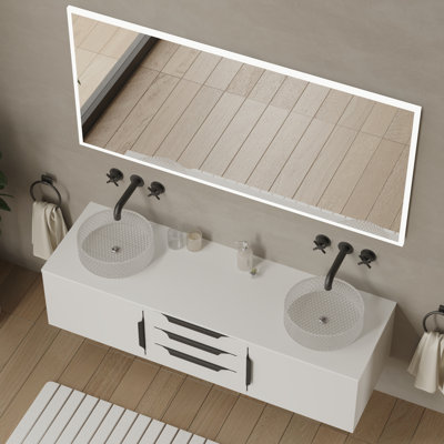 Ensemble de meuble-lavabo simple flottant 60 po avec lavabo vasque en verre trempé argenté Wildsee