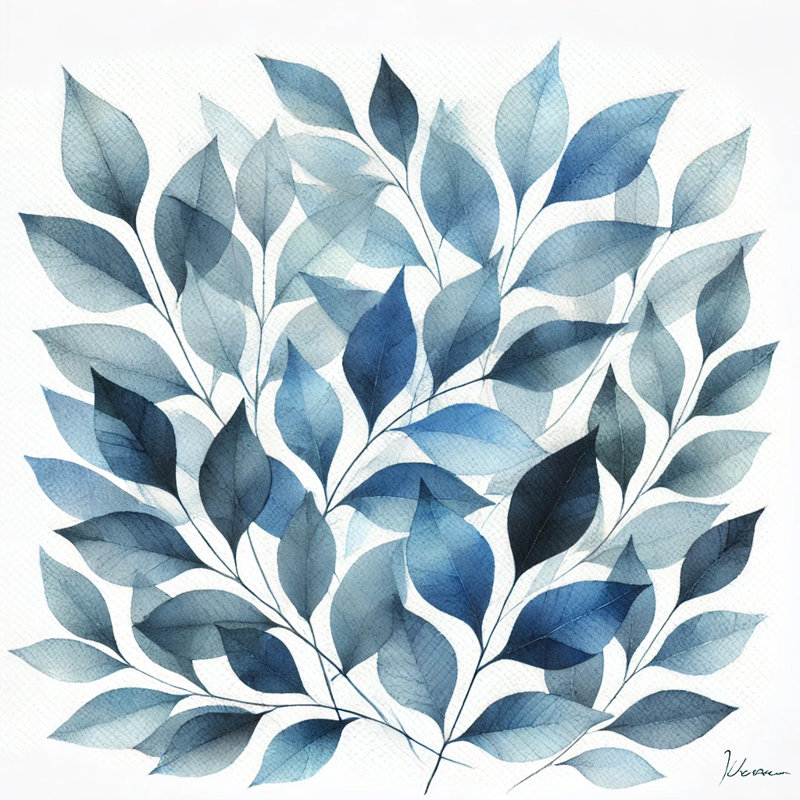 «Blue Leaf Cluster Botanical», reproduction d'art sur toile, H 12 po x l 12 po